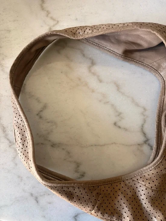 Jimmy Choo Bardia Perforated Shimmer Suede Buckle Strap Hobo Shoulder Bag - Picture 8 of 14